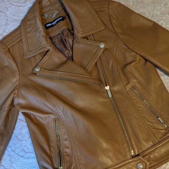 NWOT Karl Lagerfeld Genuine Leather Moto Jacket - Picture 6 of 14